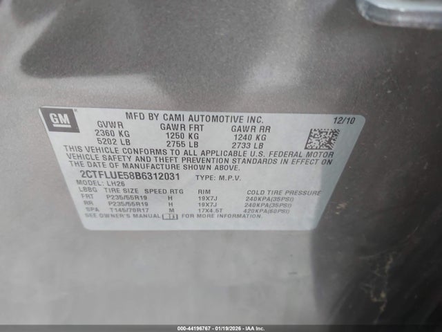 2011 Gmc Terrain Slt-1 მანქანა იყიდება აუქციონზე, vin: 2CTFLUE58B6312031, აუქციონის ნომერი: 44196767
