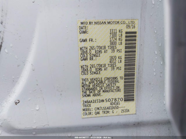 1N6AA1E51HN507870 Nissan TITAN SV