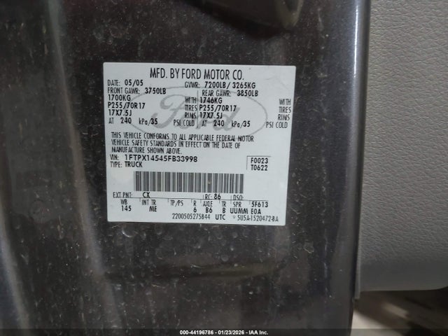 2005 FORD F-150 1FTPX14545FB33998 Photo 8