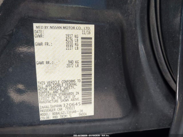 1N4AL3AP4HN320645 Nissan Altima 2.5 S