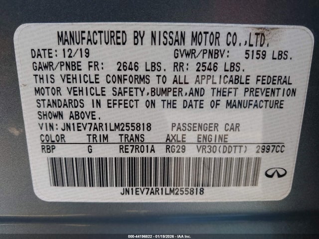 JN1EV7AR1LM255818 Infiniti Q50 Luxe Awd