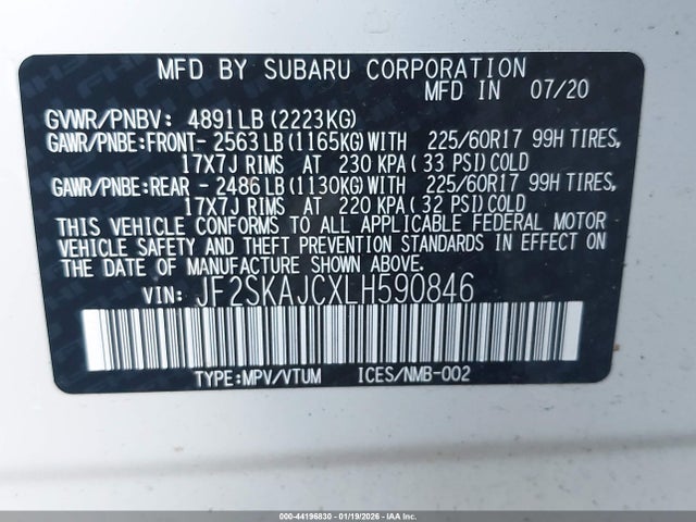 JF2SKAJCXLH590846 Subaru Forester Premium