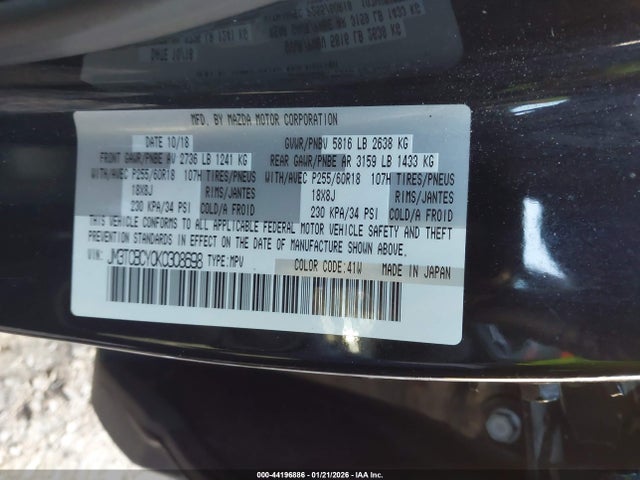 Aukcja sprzedaży 2019 Mazda Cx-9 Touring, vin: JM3TCBCY0K0308698, numer aukcji: 44196886