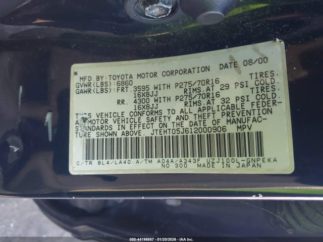 2001 TOYOTA LAND CRUISER JTEHT05J612000906 Photo 8