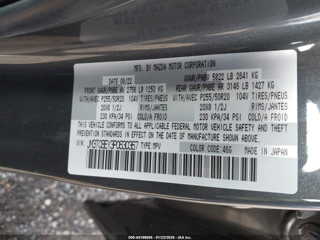 Aukcja sprzedaży 2023 Mazda Cx-9 Signature, vin: JM3TCBEY3P0630367, numer aukcji: 44196888