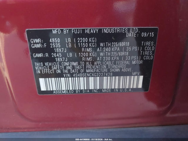 4S4BSENCXG3227428 Subaru Outback 3.6r Limited