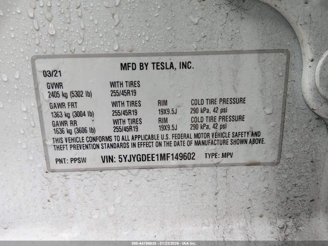 2021 TESLA MODEL Y 5YJYGDEE1MF149602 Photo 8