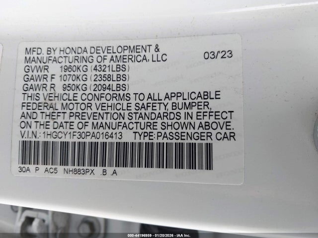 1HGCY1F30PA016413 Honda ACCORD EX