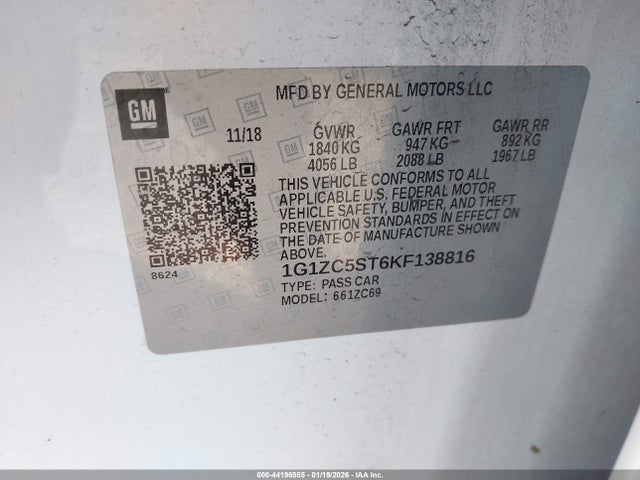1G1ZC5ST6KF138816 Chevrolet Malibu 1fl