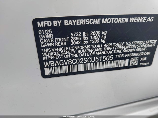 44196993 :رقم المزاد ، WBAGV8C02SCU51505 vin ، 2025 Bmw M850i Gran Coupe Xdrive مزاد بيع