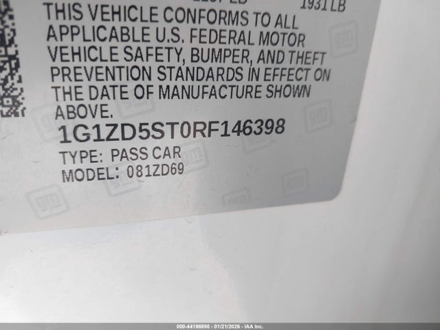 Продажа на аукционе авто 2024 Chevrolet Malibu Fwd 1lt, vin: 1G1ZD5ST0RF146398, номер лота: 44196998