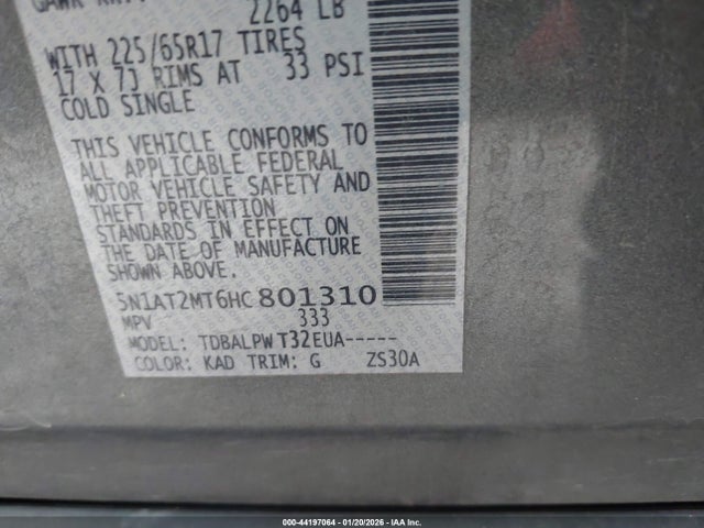 5N1AT2MT6HC801310 Nissan ROGUE S