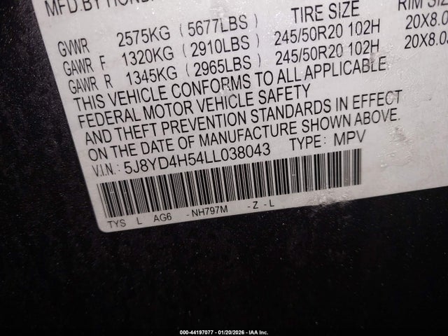Продажа на аукционе авто 2020 Acura Mdx Technology Package, vin: 5J8YD4H54LL038043, номер лота: 44197077