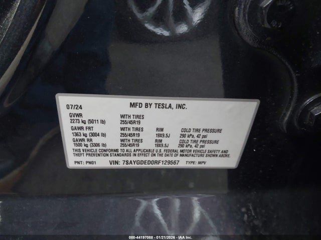 2024 TESLA MODEL Y 7SAYGDED0RF129567 Photo 8