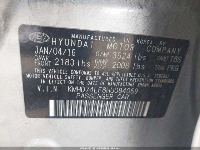 KMHD74LF8HU084069 Hyundai ELANTRA SE