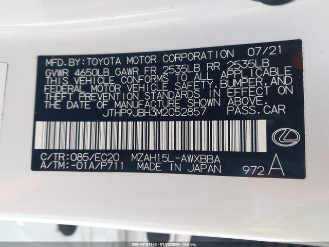 JTHP9JBH3M2052857 Lexus UX 250H