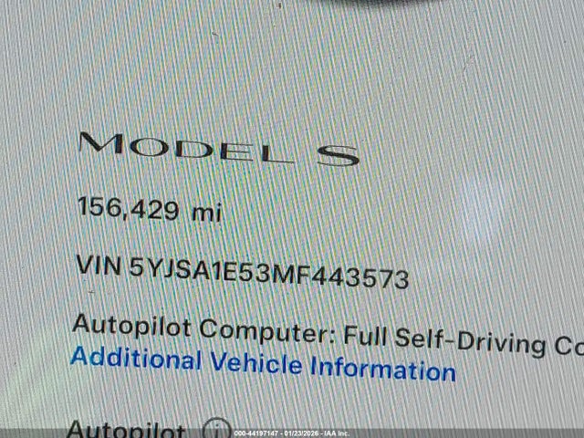 Продаж на аукціоні авто 2021 Tesla Model S, vin: 5YJSA1E53MF443573, номер лоту: 44197147
