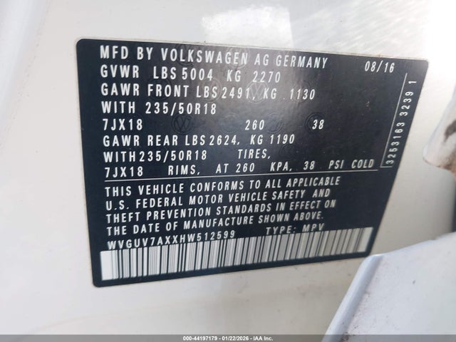2017 VOLKSWAGEN TIGUAN WVGUV7AXXHW512599 Photo 8