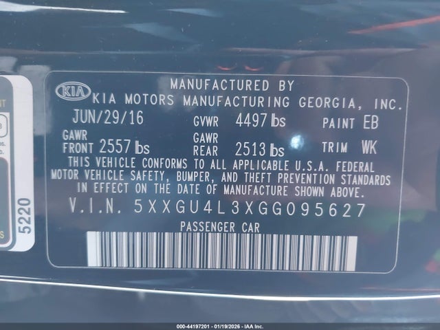 5XXGU4L3XGG095627 KIA OPTIMA EX