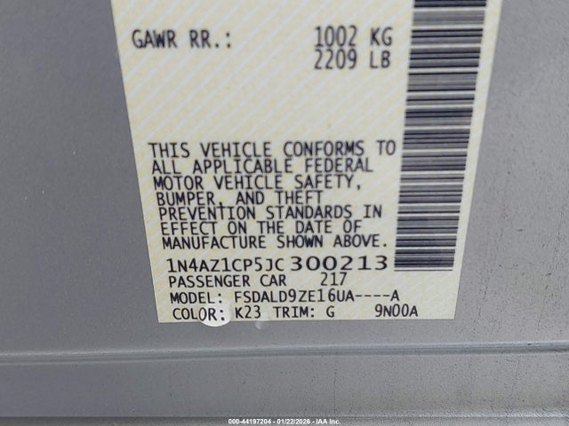 1N4AZ1CP5JC300213 Nissan LEAF SV
