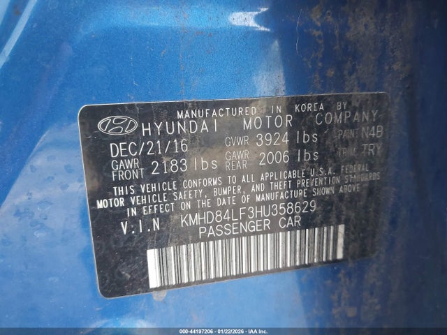KMHD84LF3HU358629 Hyundai Elantra Limited