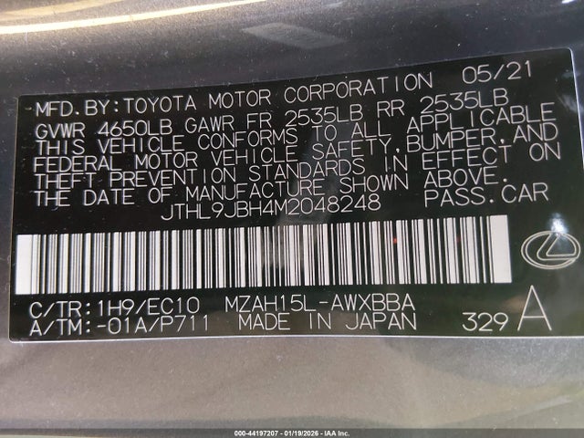 Продажа на аукционе авто 2021 Lexus Ux 250h Luxury, vin: JTHL9JBH4M2048248, номер лота: 44197207