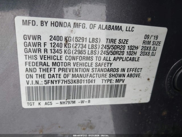 Honda Passport Ex-l 2019 5FNYF7H53KB011041 Image 9