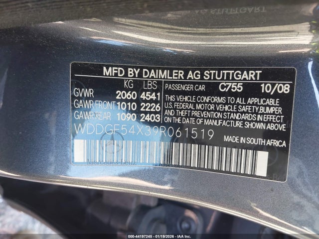 44197245 :رقم المزاد ، WDDGF54X39R061519 vin ، 2009 Mercedes-benz C 300 Luxury/sport مزاد بيع