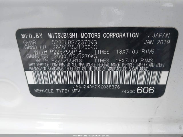 2019 MITSUBISHI OUTLANDER PHEV JA4J24A52KZ036376 Photo 8