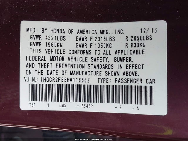1HGCR2F55HA116562 Honda Accord Sport