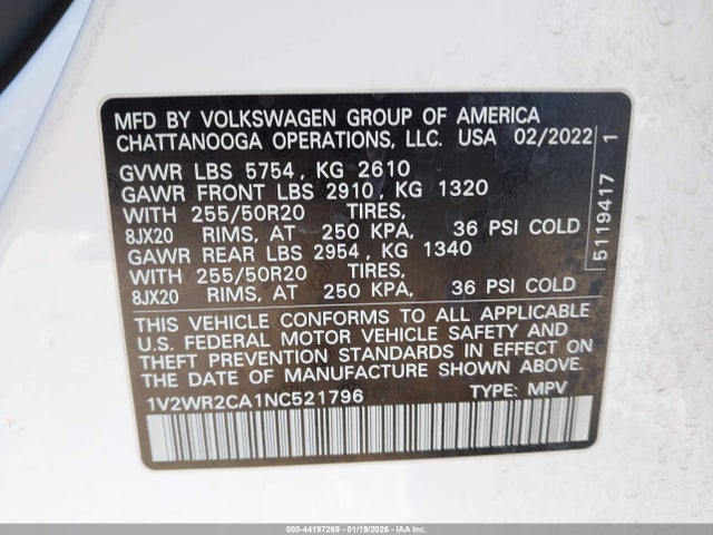 2022 VOLKSWAGEN ATLAS 1V2WR2CA1NC521796 Photo 8