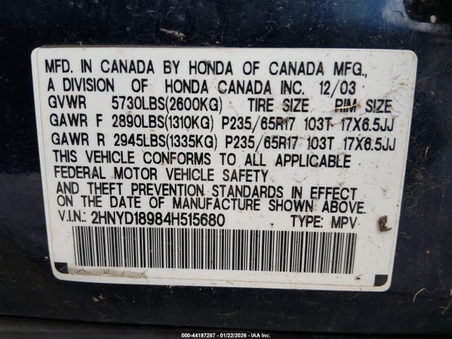 2004 ACURA MDX 2HNYD18984H515680 Photo 8