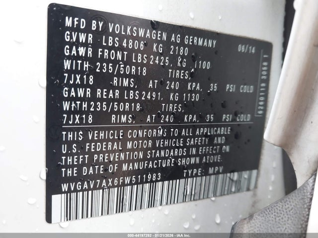 WVGAV7AX6FW511983 Volkswagen Tiguan Sel