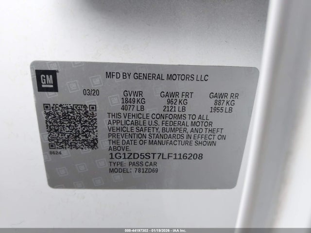 1G1ZD5ST7LF116208 Chevrolet Malibu Fwd Lt