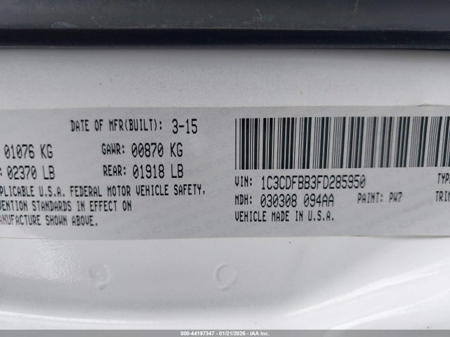 Dodge DART SXT 2015 1C3CDFBB3FD285950 Image 9