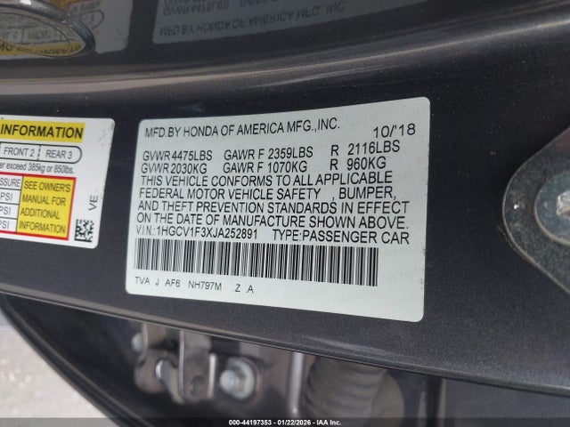 1HGCV1F3XJA252891 Honda Accord Sport
