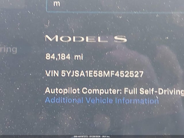 44197373 :رقم المزاد ، 5YJSA1E58MF452527 vin ، 2021 Tesla Model S Long Range Dual Motor All-wheel Drive مزاد بيع