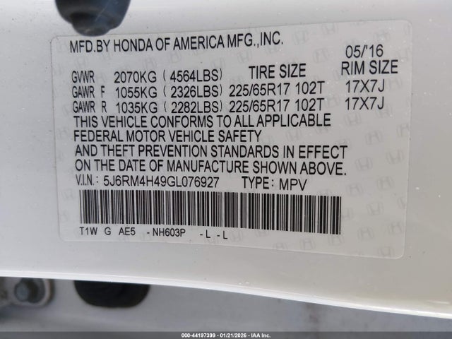 Honda CR-V SE 2016 5J6RM4H49GL076927 Image 9