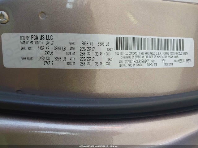 Aukcja sprzedaży 2018 Chrysler Pacifica Hybrid Touring Plus, vin: 2C4RC1H73JR126947, numer aukcji: 44197407