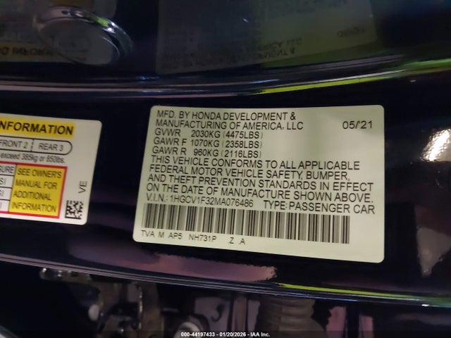 1HGCV1F32MA076486 Honda Accord Sport