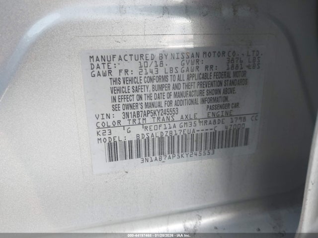 3N1AB7AP5KY245553 Nissan SENTRA SV