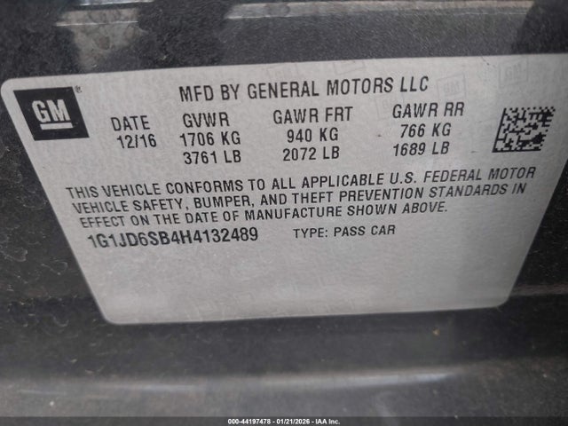 Chevrolet Sonic Lt Auto 2017 1G1JD6SB4H4132489 Image 9
