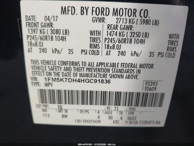 1FM5K7DH4HGC91836 Ford EXPLORER XLT