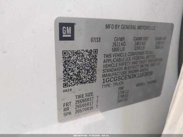 1GCGSCEN3K1103019 Chevrolet Colorado Lt