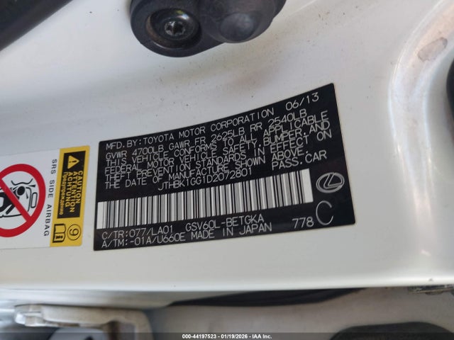 44197523 :رقم المزاد ، JTHBK1GG1D2072801 vin ، 2013 Lexus Es 350 مزاد بيع