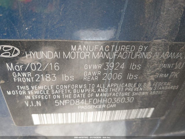 5NPD84LF0HH036030 Hyundai Elantra Limited