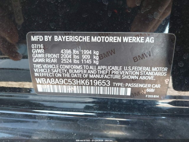 Aukcja sprzedaży 2017 Bmw 320i, vin: WBA8A9C53HK619653, numer aukcji: 44197553