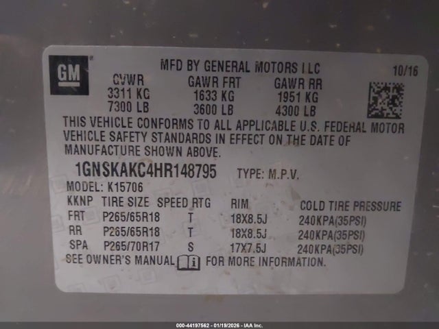 1GNSKAKC4HR148795 Chevrolet Tahoe Ls