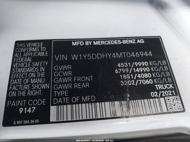 Продажа на аукционе авто 2021 Mercedes-benz Sprinter 3500 High Roof I4, vin: W1Y5DDHY4MT046944, номер лота: 44197577