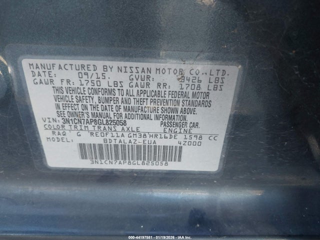 3N1CN7AP8GL825058 Nissan Versa 1.6 S+